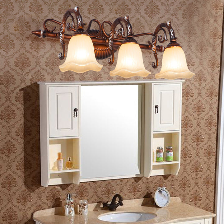 Skørter | Curved Bathroom Vanity Lamp Traditional Frosted Glass 1/2/3 Lights Copper Wall Light Fixture