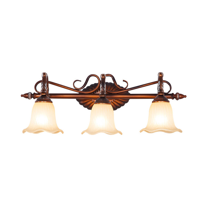 Skørter | Curved Bathroom Vanity Lamp Traditional Frosted Glass 1/2/3 Lights Copper Wall Light Fixture