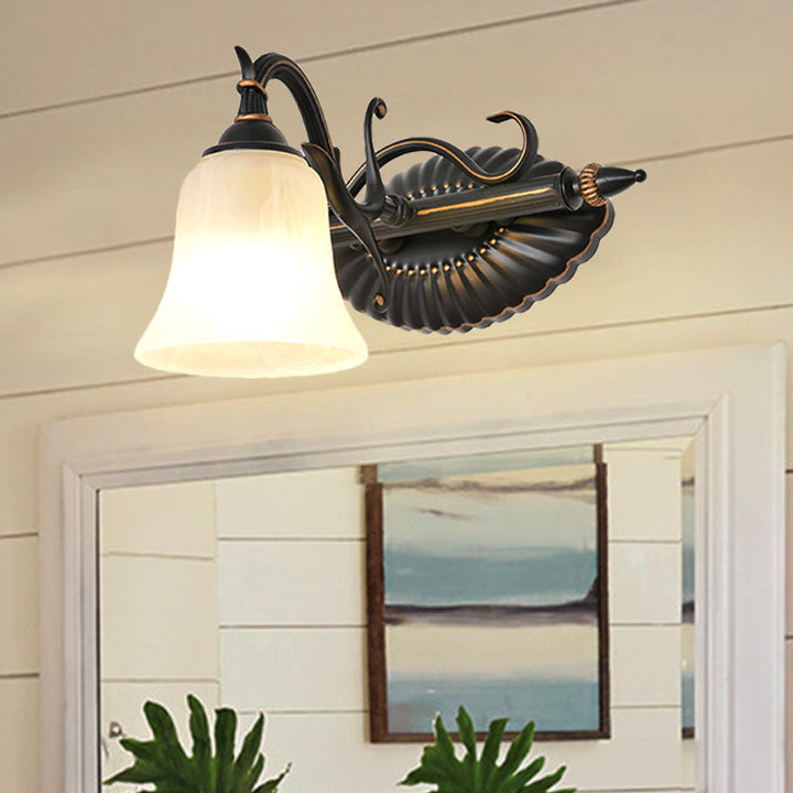 Skørter | Bell Shade Frosted Glass Wall Light Traditional 1/2/3 Lamps Bathroom Vanity Lighting Light in Bronze