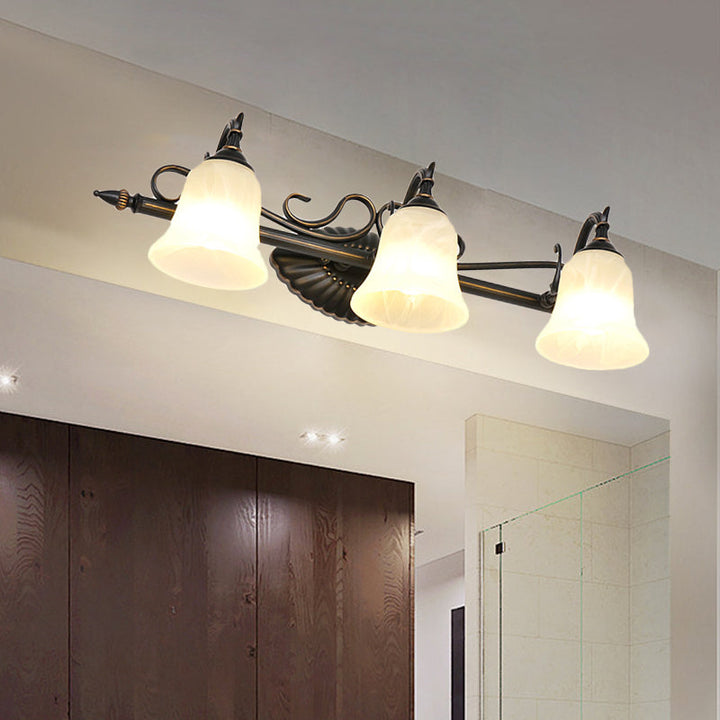 Skørter | Bell Shade Frosted Glass Wall Light Traditional 1/2/3 Lamps Bathroom Vanity Lighting Light in Bronze