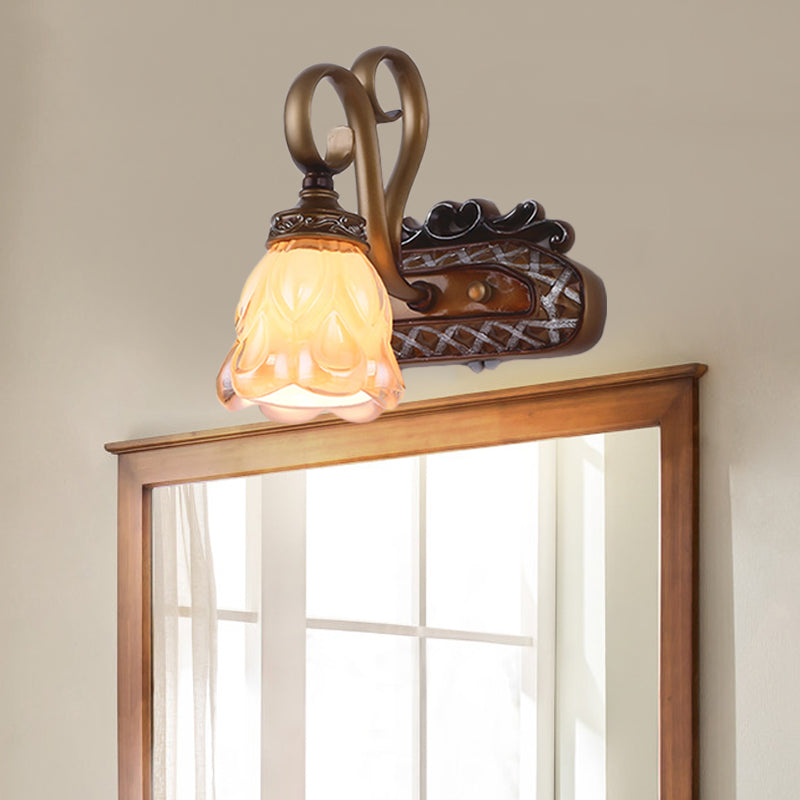 Skørter | Tan Textured Glass Iron Wall Lamp Flared 1/2 Lights Traditional Wall Mounted Vanity Light