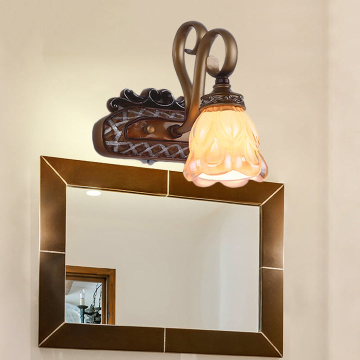 Skørter | Tan Textured Glass Iron Wall Lamp Flared 1/2 Lights Traditional Wall Mounted Vanity Light