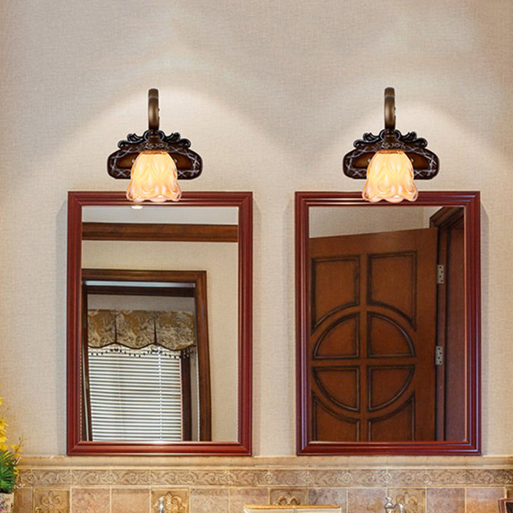 Skørter | Tan Textured Glass Iron Wall Lamp Flared 1/2 Lights Traditional Wall Mounted Vanity Light