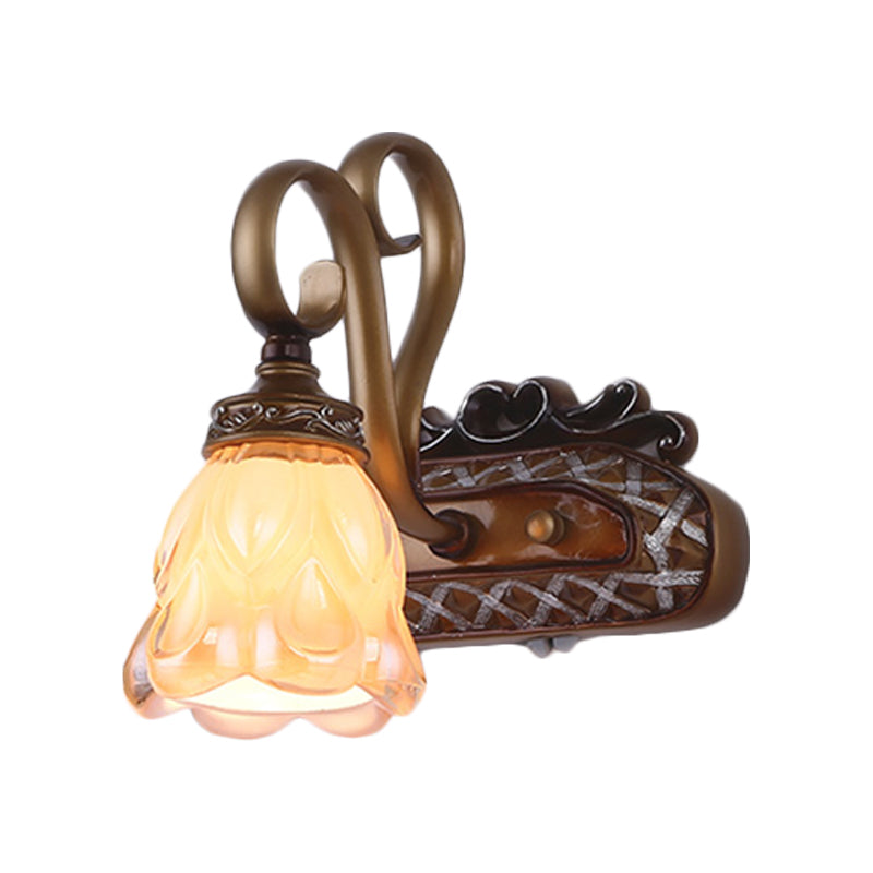 Skørter | Tan Textured Glass Iron Wall Lamp Flared 1/2 Lights Traditional Wall Mounted Vanity Light