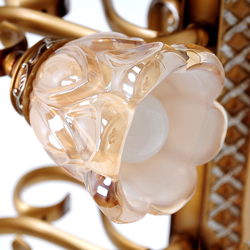 Skørter | Tan Textured Glass Iron Wall Lamp Flared 1/2 Lights Traditional Wall Mounted Vanity Light