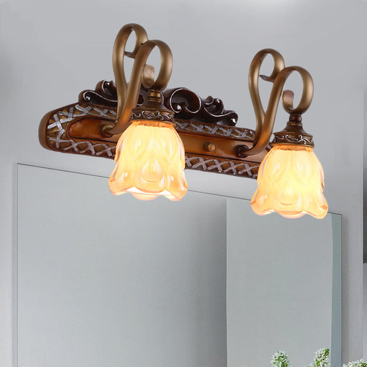 Skørter | Tan Textured Glass Iron Wall Lamp Flared 1/2 Lights Traditional Wall Mounted Vanity Light