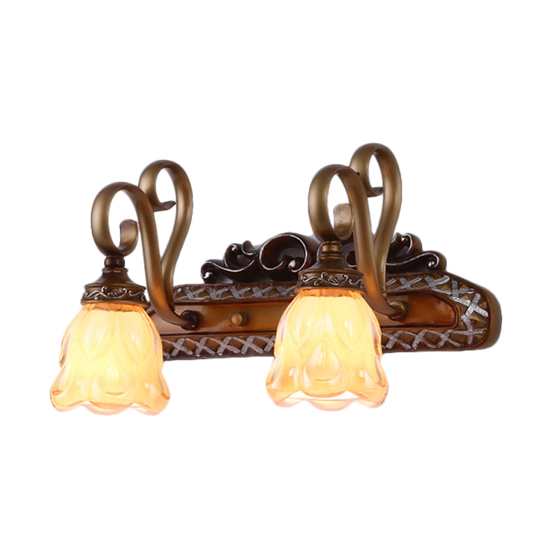 Skørter | Tan Textured Glass Iron Wall Lamp Flared 1/2 Lights Traditional Wall Mounted Vanity Light