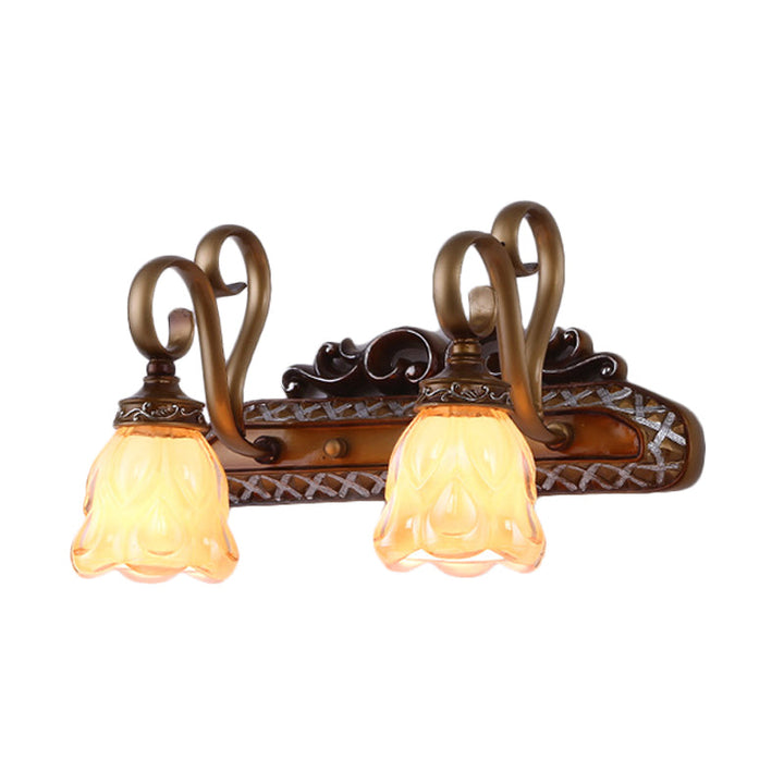 Skørter | Tan Textured Glass Iron Wall Lamp Flared 1/2 Lights Traditional Wall Mounted Vanity Light