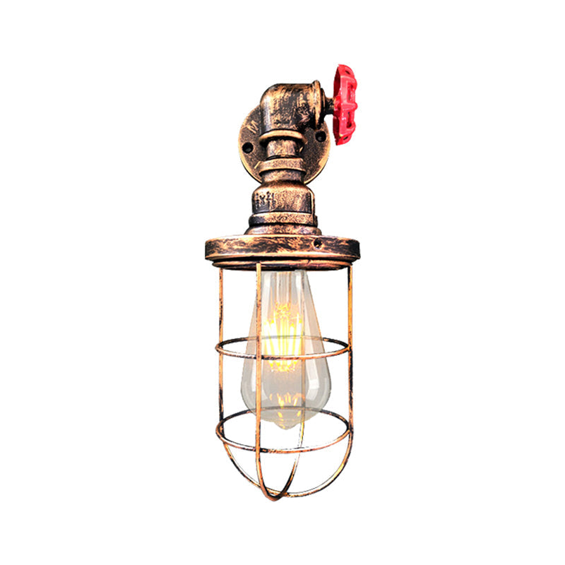 Lisslune | Wire frame corridor wall lamp iron 1 head farmhouse wall lighting with red shade design in antique bronze/black