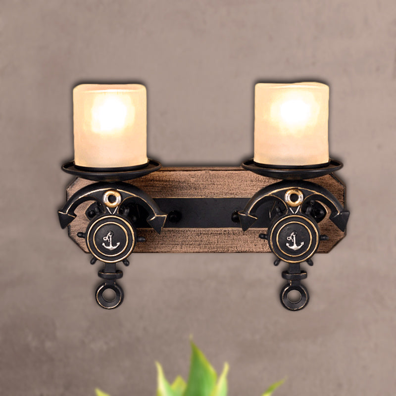 Lisslune | Candlestick Wall Lamp Country Style Opal Glass 1/2-Light Black and Gold Wall Fixture with Resin Anchor Design