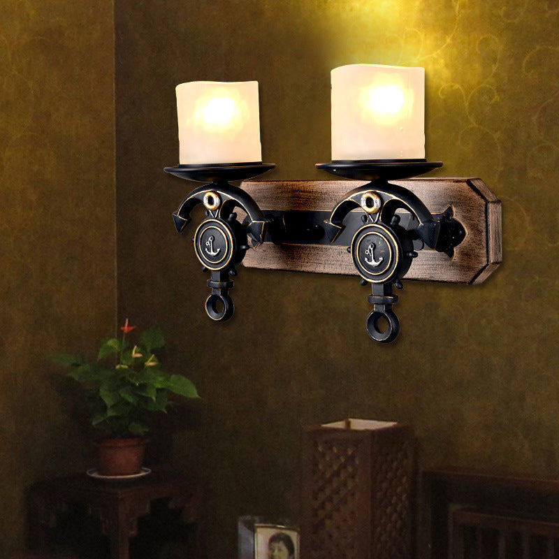 Lisslune | Candlestick Wall Lamp Country Style Opal Glass 1/2-Light Black and Gold Wall Fixture with Resin Anchor Design