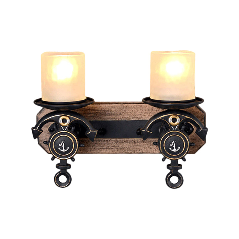 Lisslune | Candlestick Wall Lamp Country Style Opal Glass 1/2-Light Black and Gold Wall Fixture with Resin Anchor Design