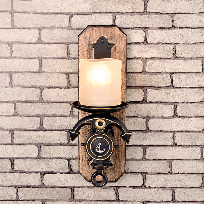 Lisslune | Candlestick Wall Lamp Country Style Opal Glass 1/2-Light Black and Gold Wall Fixture with Resin Anchor Design