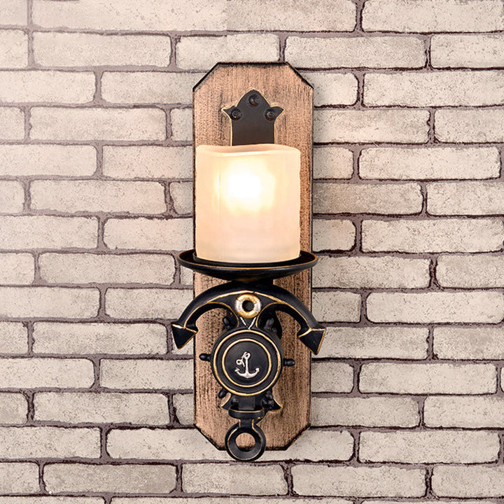 Lisslune | Candlestick Wall Lamp Country Style Opal Glass 1/2-Light Black and Gold Wall Fixture with Resin Anchor Design
