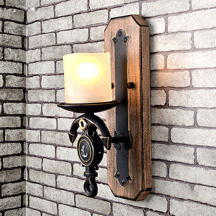 Lisslune | Candlestick Wall Lamp Country Style Opal Glass 1/2-Light Black and Gold Wall Fixture with Resin Anchor Design