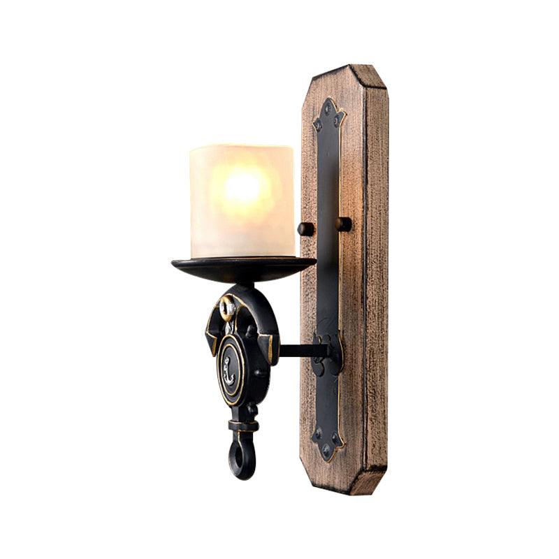 Lisslune | Candlestick Wall Lamp Country Style Opal Glass 1/2-Light Black and Gold Wall Fixture with Resin Anchor Design