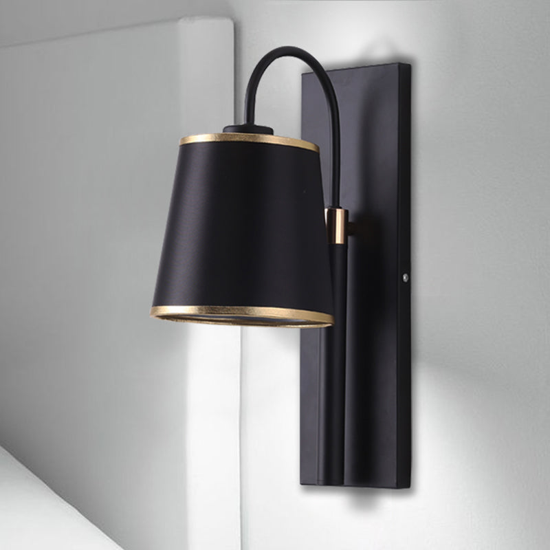 Lisslune | Tapered Bedroom Wall Light Black Fabric 1 Light Vintage Stylish Wall Lamp with Goose Neck Arm