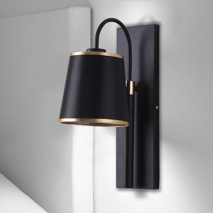 Lisslune | Tapered Bedroom Wall Light Black Fabric 1 Light Vintage Stylish Wall Lamp with Goose Neck Arm