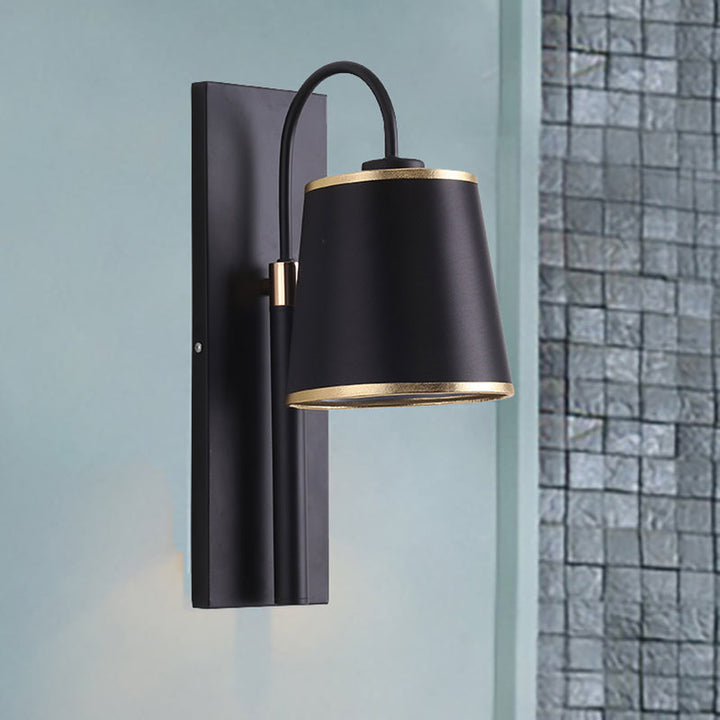 Lisslune | Tapered Bedroom Wall Light Black Fabric 1 Light Vintage Stylish Wall Lamp with Goose Neck Arm