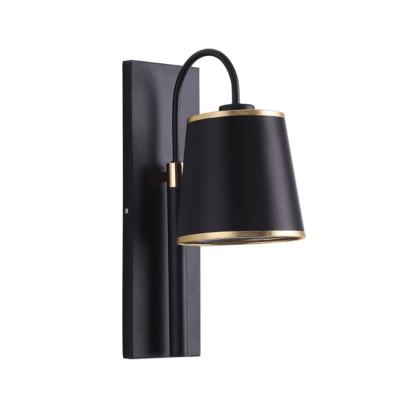 Lisslune | Tapered Bedroom Wall Light Black Fabric 1 Light Vintage Stylish Wall Lamp with Goose Neck Arm