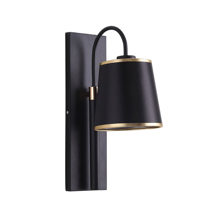 Lisslune | Tapered Bedroom Wall Light Black Fabric 1 Light Vintage Stylish Wall Lamp with Goose Neck Arm