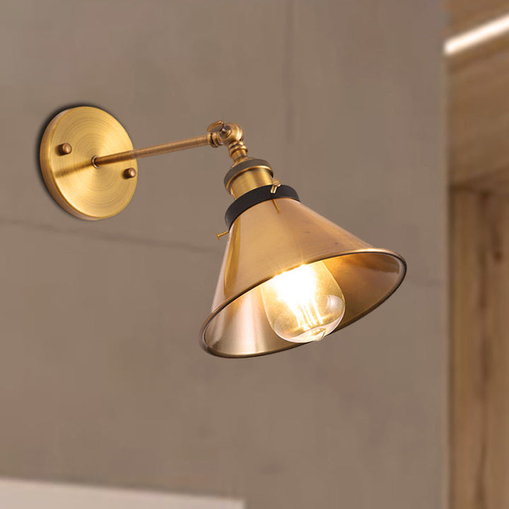 Lisslune | Rotatable Barn/Cone Shade Wall Lamp Industrial Style Metal 1 Head Wall Lighting Fixture in Brass for Kitchen
