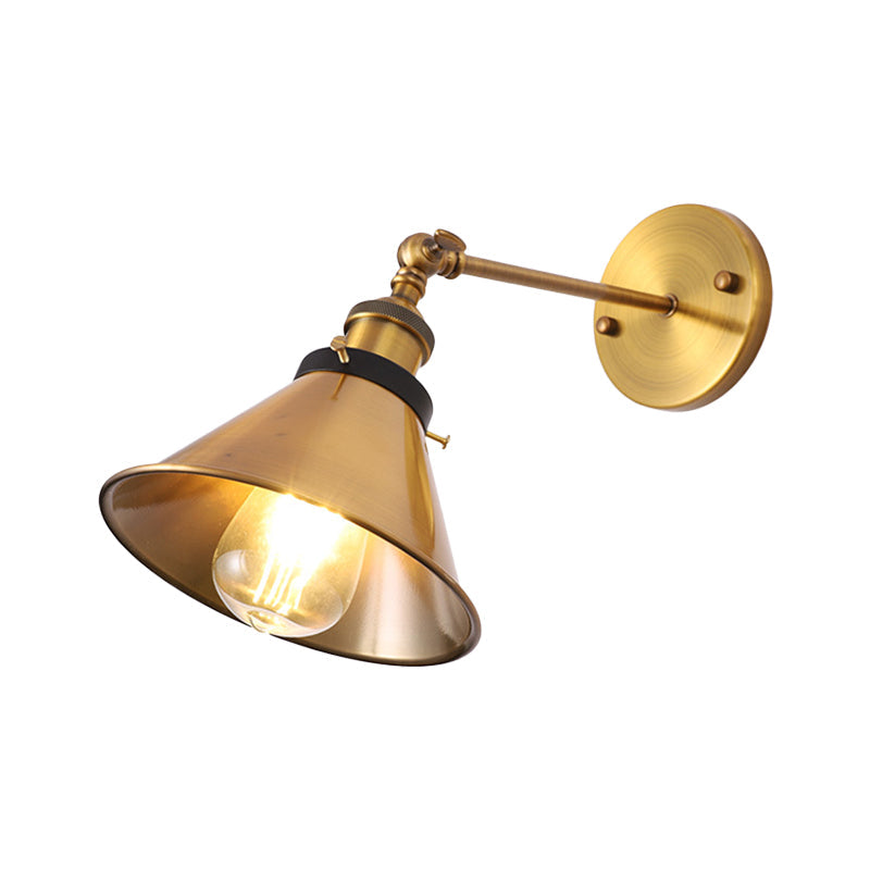 Lisslune | Rotatable Barn/Cone Shade Wall Lamp Industrial Style Metal 1 Head Wall Lighting Fixture in Brass for Kitchen