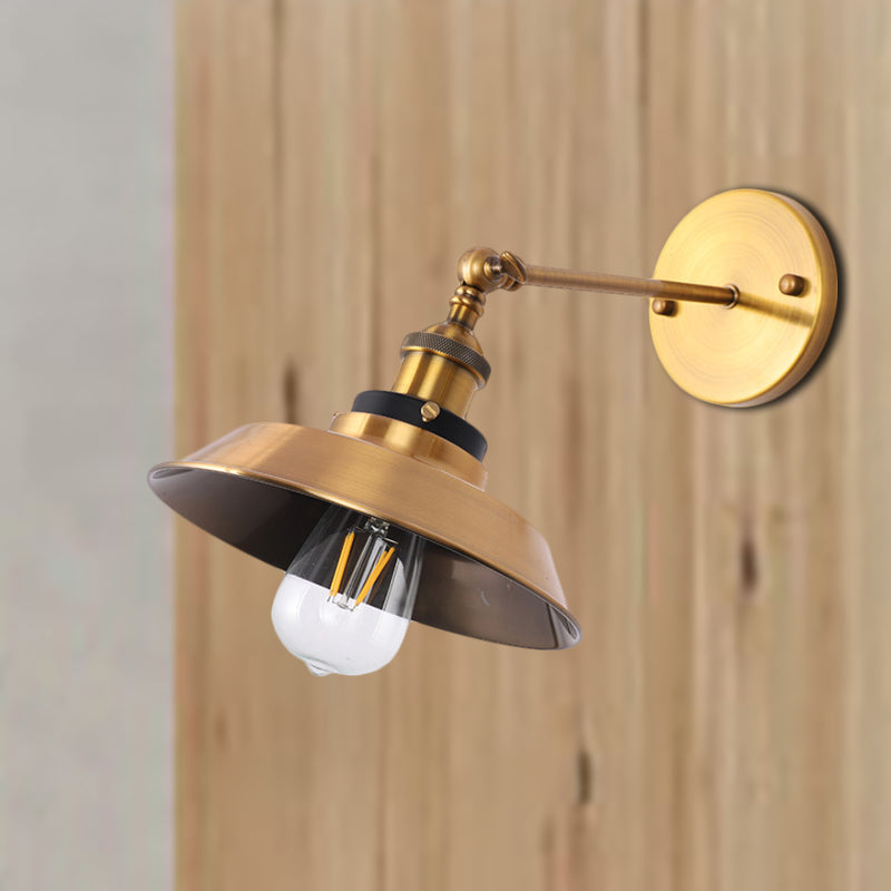 Lisslune | Rotatable Barn/Cone Shade Wall Lamp Industrial Style Metal 1 Head Wall Lighting Fixture in Brass for Kitchen