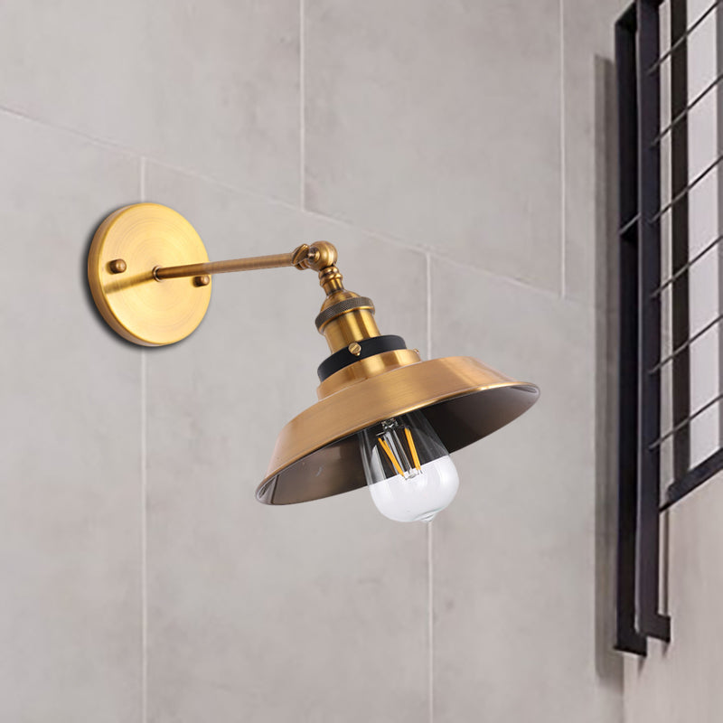 Lisslune | Rotatable Barn/Cone Shade Wall Lamp Industrial Style Metal 1 Head Wall Lighting Fixture in Brass for Kitchen
