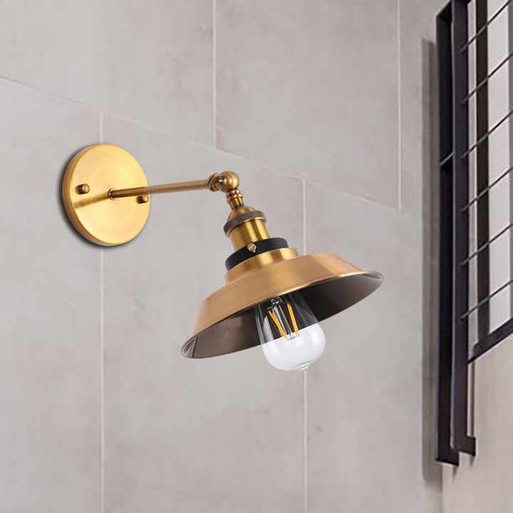 Lisslune | Rotatable Barn/Cone Shade Wall Lamp Industrial Style Metal 1 Head Wall Lighting Fixture in Brass for Kitchen