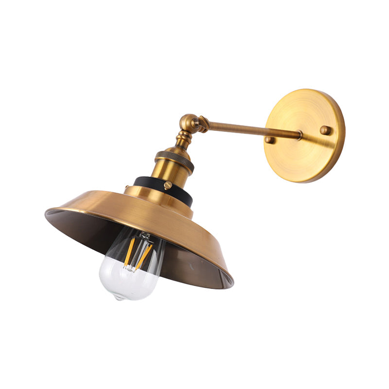 Lisslune | Rotatable Barn/Cone Shade Wall Lamp Industrial Style Metal 1 Head Wall Lighting Fixture in Brass for Kitchen