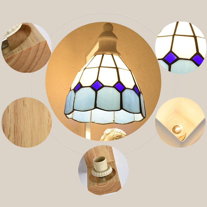 Lisslune | Tiffany Scalloped Wall Mount Fixture Stained Glass 1 Light Wall Lamp with Amor Decoration in Yellow/Orange/Green/Clear/Blue