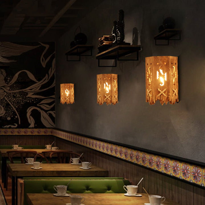 Lisslune | Wood Cylinder Shade Wall Lamp Country Style 1 Head Brown Wall Light for Restaurant