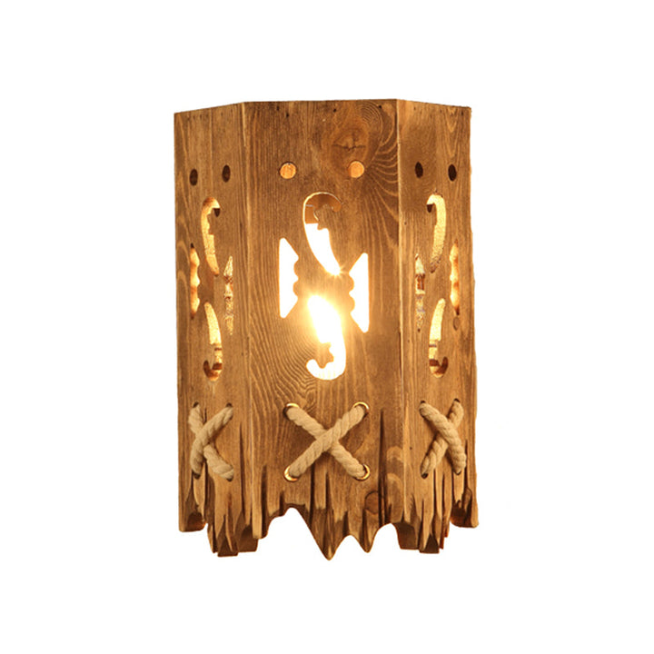Lisslune | Wood Cylinder Shade Wall Lamp Country Style 1 Head Brown Wall Light for Restaurant