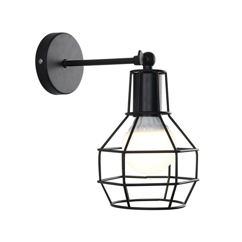 Lisslune | Globe Bedroom Wall Light Lamp Metal 1 Head Industrial Style Rotatable Wall Lamp with Wire Guard in Black