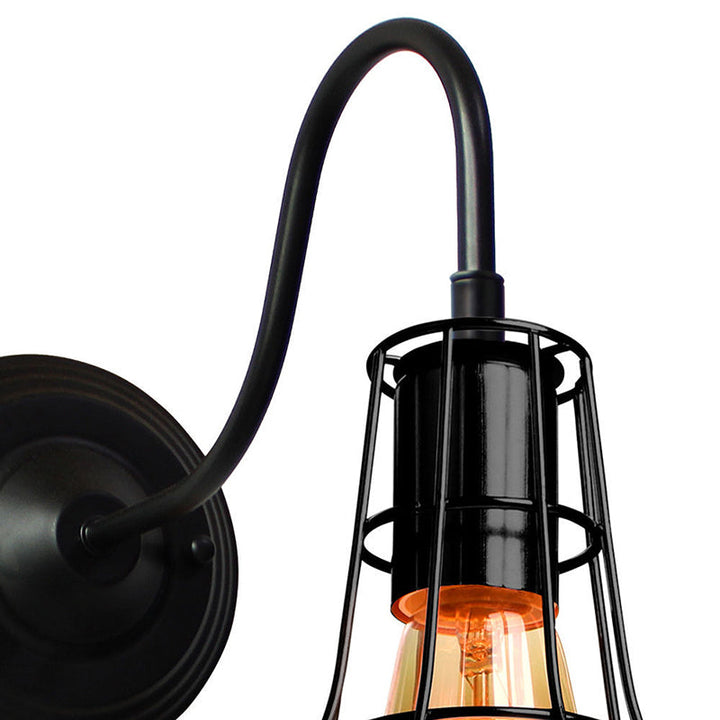 Lisslune | Metal Shed Wall Lamp Industrial Style 1 Lamp Black Wall Mounted Lamp with Wire Frame and Gooseneck Arm