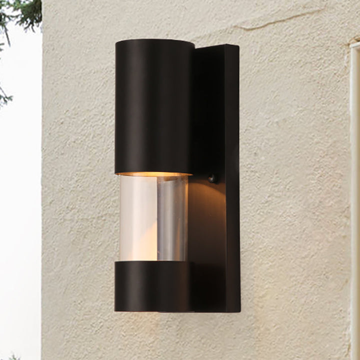 Lisslune | Black cylindrical wall-mounted light in industrial style 1 bulb metallic and clear glass wall switch for hallway