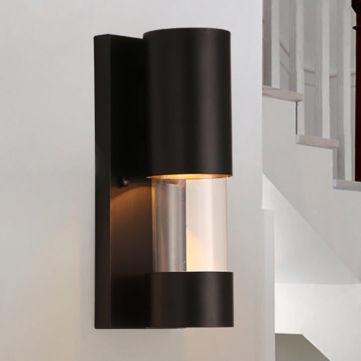 Lisslune | Black cylindrical wall-mounted light in industrial style 1 bulb metallic and clear glass wall switch for hallway