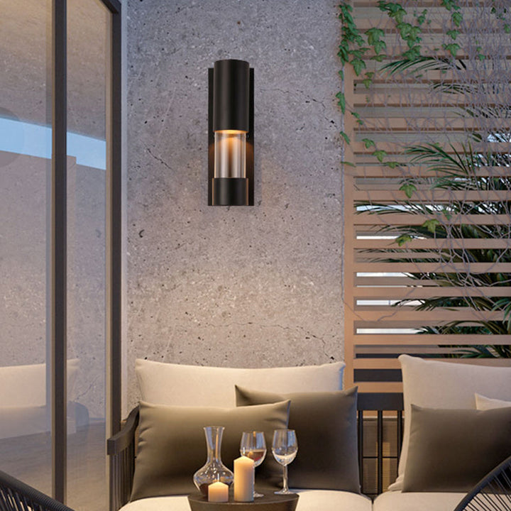 Lisslune | Black cylindrical wall-mounted light in industrial style 1 bulb metallic and clear glass wall switch for hallway