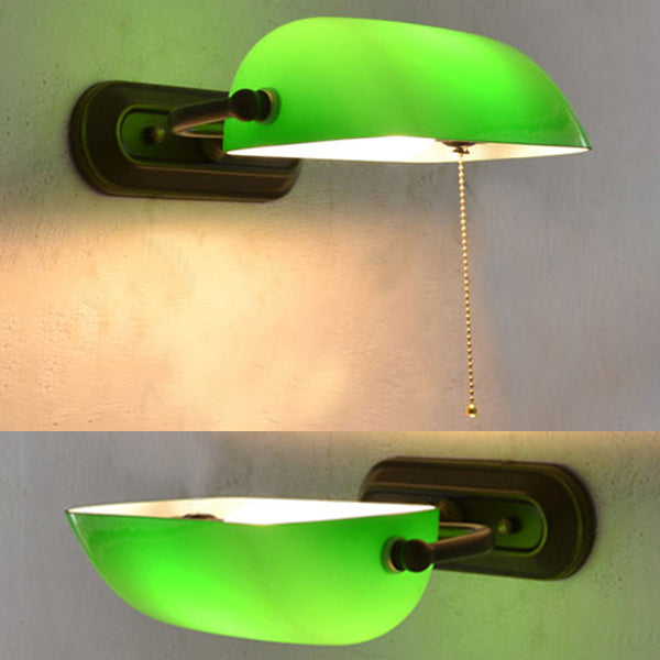 Skørter | Green Banker Wall Light without/with Pull Chain Tiffany Stained Glass 1-Head Wall Mount Light for Nightstand
