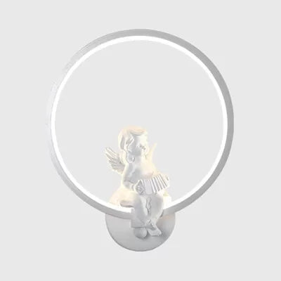 Skørter | Art Ring Wall Light with Small Angel Metal Resin Wall Lamp for Bedroom Mirror Bathroom