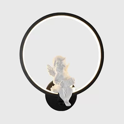 Skørter | Art Ring Wall Light with Small Angel Metal Resin Wall Lamp for Bedroom Mirror Bathroom