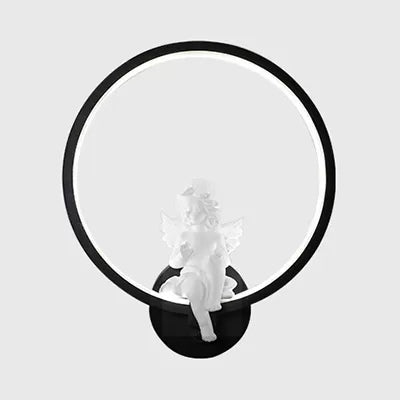 Skørter | Art Ring Wall Light with Small Angel Metal Resin Wall Lamp for Bedroom Mirror Bathroom
