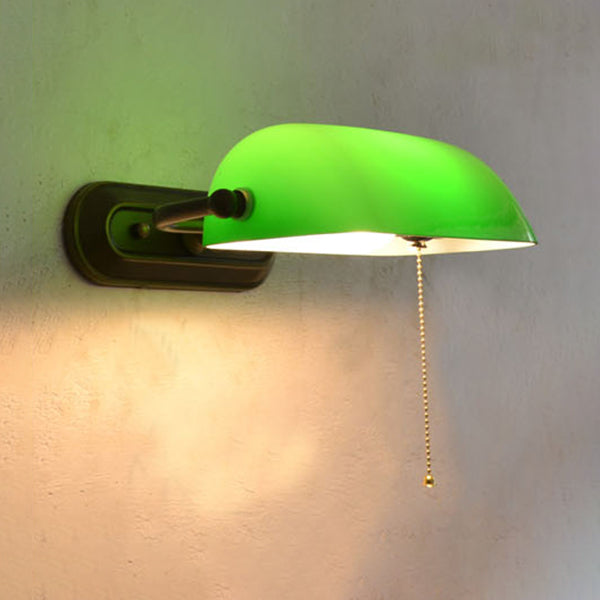 Skørter | Green Banker Wall Light without/with Pull Chain Tiffany Stained Glass 1-Head Wall Mount Light for Nightstand