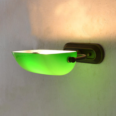 Skørter | Green Banker Wall Light without/with Pull Chain Tiffany Stained Glass 1-Head Wall Mount Light for Nightstand