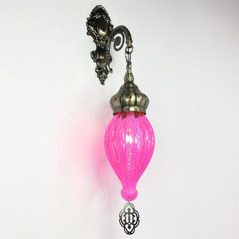 Skørter | Traditional Drop Wall Lamp Black/White/Light Blue Glass 1 Head Wall Mounted Lamp with Engraved Metal Arm