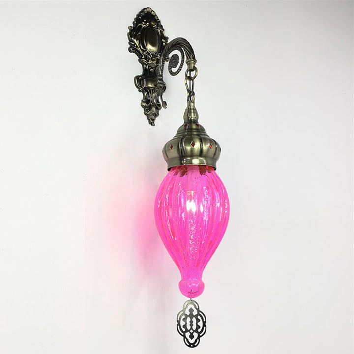 Skørter | Traditional Drop Wall Lamp Black/White/Light Blue Glass 1 Head Wall Mounted Lamp with Engraved Metal Arm