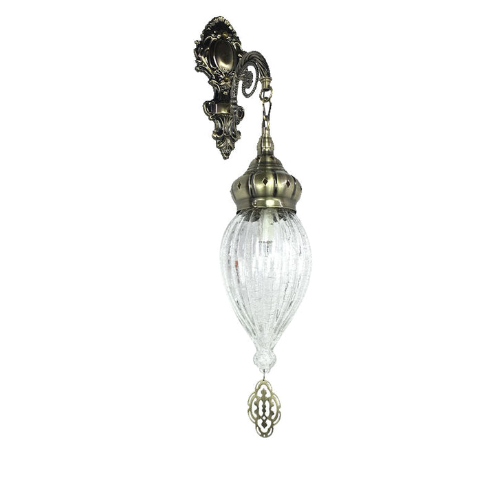 Skørter | Traditional Drop Wall Lamp Black/White/Light Blue Glass 1 Head Wall Mounted Lamp with Engraved Metal Arm