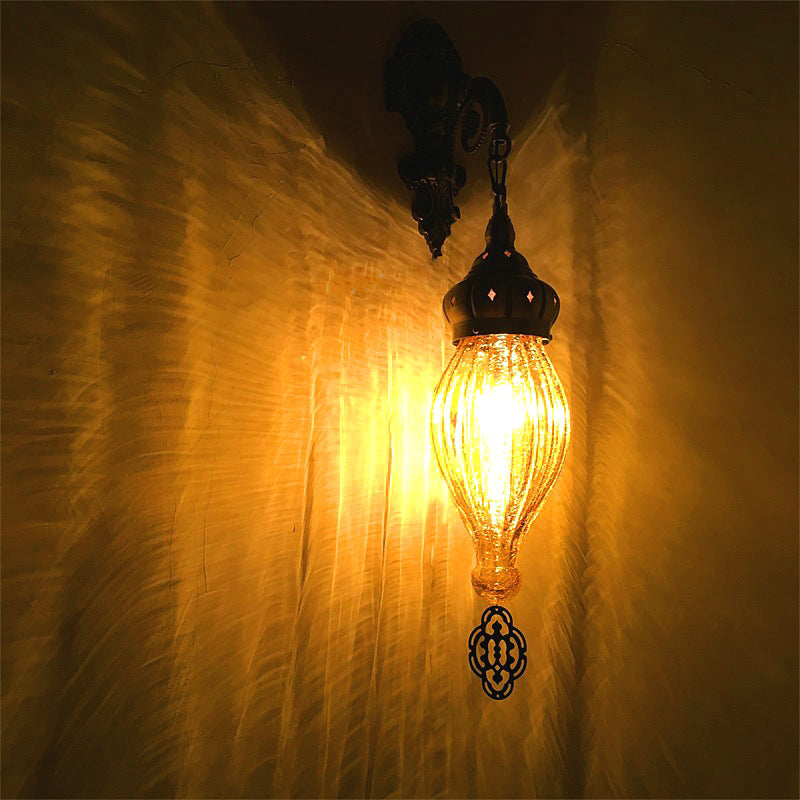 Skørter | Traditional Drop Wall Lamp Black/White/Light Blue Glass 1 Head Wall Mounted Lamp with Engraved Metal Arm