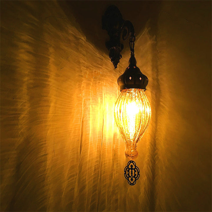Skørter | Traditional Drop Wall Lamp Black/White/Light Blue Glass 1 Head Wall Mounted Lamp with Engraved Metal Arm
